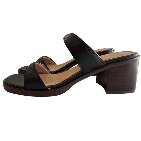 Madewell Saige Heeled Mules Slip On Size 9.5 Double Strap Black Leather NK041 - Picture 6 of 11